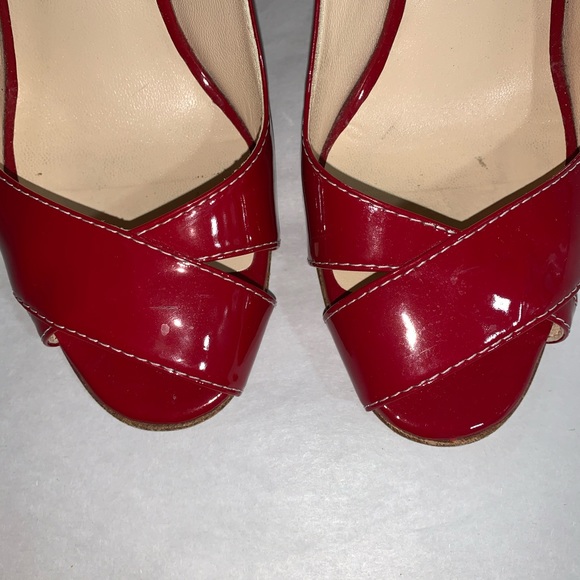 CHRISTIAN LOUBOUTIN size 38.5 red patent WEDGES - Picture 8 of 15